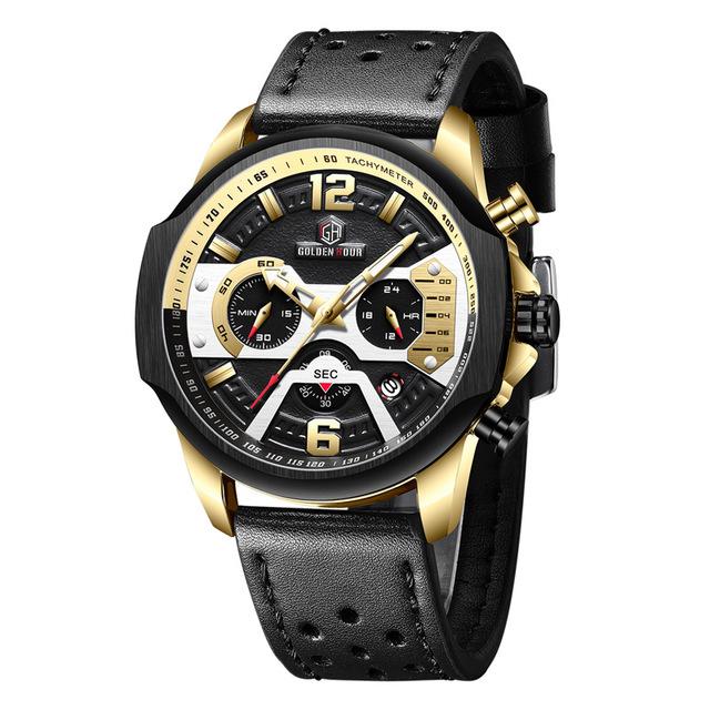 Mens Watches Top Brand Luxury Blue Quartz Men Watch Leather Chronograph Big Sport Wrist Watch Man Male Clock Relogio Masculino