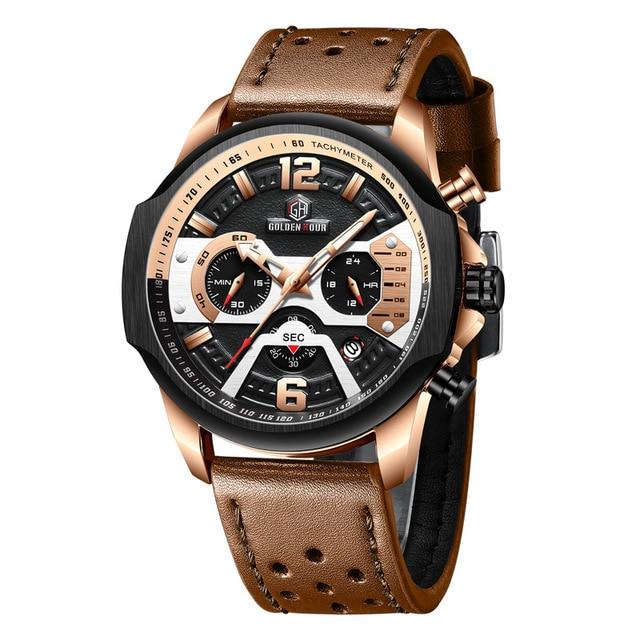 Mens Watches Top Brand Luxury Blue Quartz Men Watch Leather Chronograph Big Sport Wrist Watch Man Male Clock Relogio Masculino