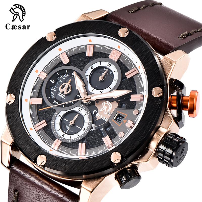 Leather Strap caesar Rose gold Quartz Chronograph Waterproof Sports Mens Watches Top Brand Luxury Wristwatch Male Watch Men 2020