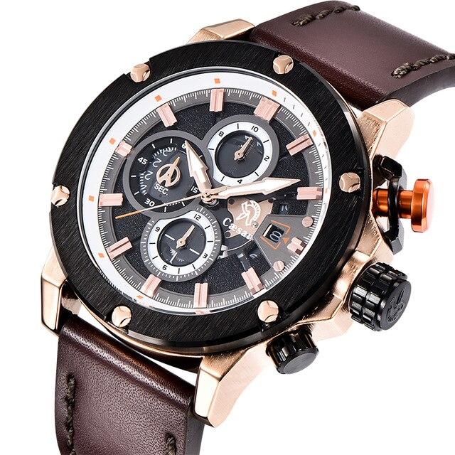 Leather Strap caesar Rose gold Quartz Chronograph Waterproof Sports Mens Watches Top Brand Luxury Wristwatch Male Watch Men 2020