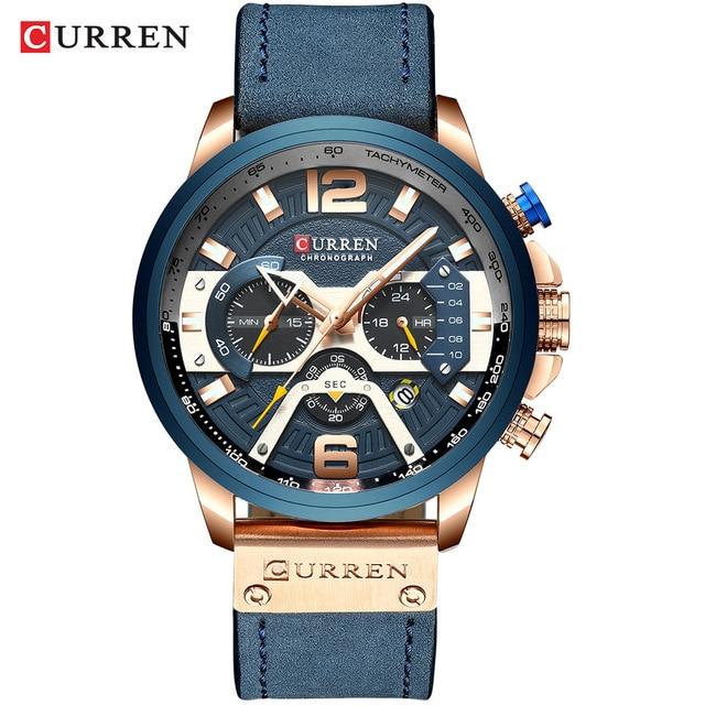 CURREN Casual Sport Watches for Men Blue Top Brand Luxury Military Leather Wrist Watch Man Clock Fashion Chronograph Wristwatch