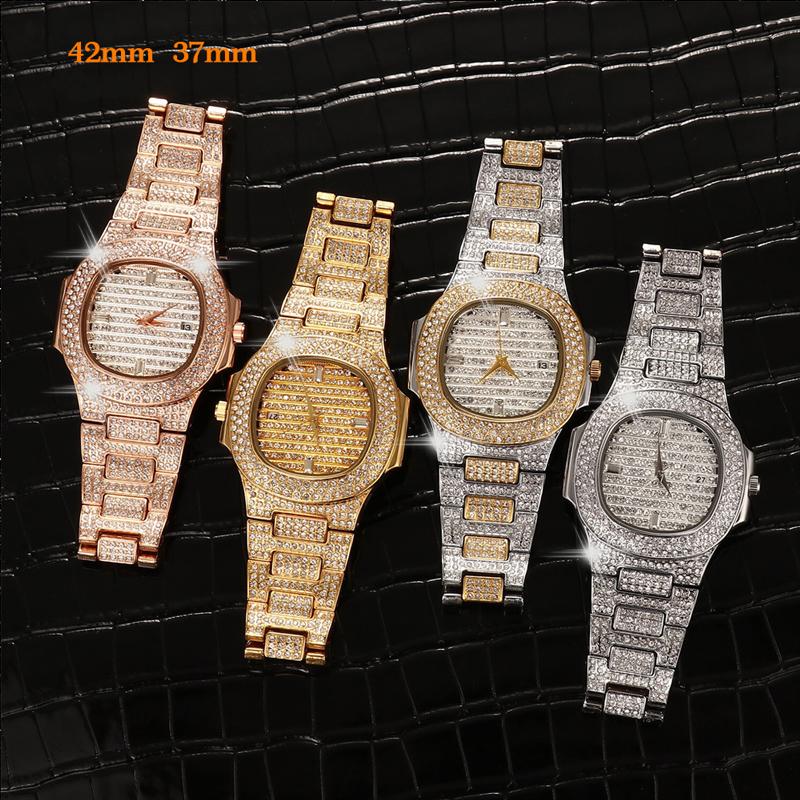 Full Bling Diamonds Watch Men ICED-OUT Hip Hop Womens Quartz Watches Gold Stainless Steel Relogio Reloj Hombre Unisex Clock Hour