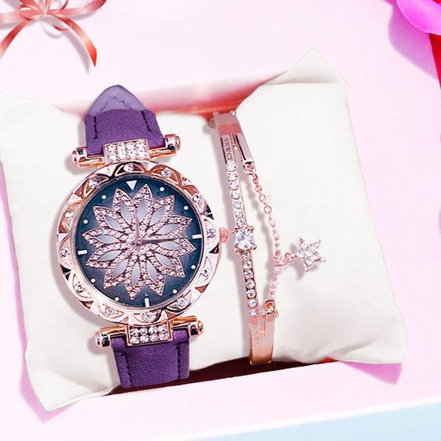 Luxury Women Watches Bracelet set Starry Sky Ladies Bracelet Watch Casual Leather Quartz watch Wristwatch Clock Relogio Feminino