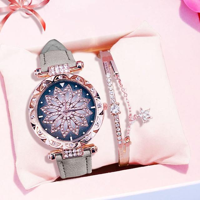 Luxury Women Watches Bracelet set Starry Sky Ladies Bracelet Watch Casual Leather Quartz watch Wristwatch Clock Relogio Feminino