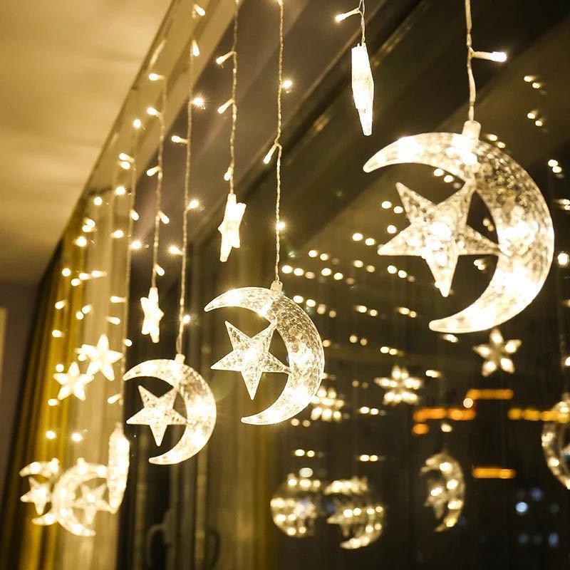 Moon Star Curtain Lamp LED Lamp String Christmas Lights Decoration Holiday Lights Curtain Lamp Wedding Neon Lantern Fairy Light