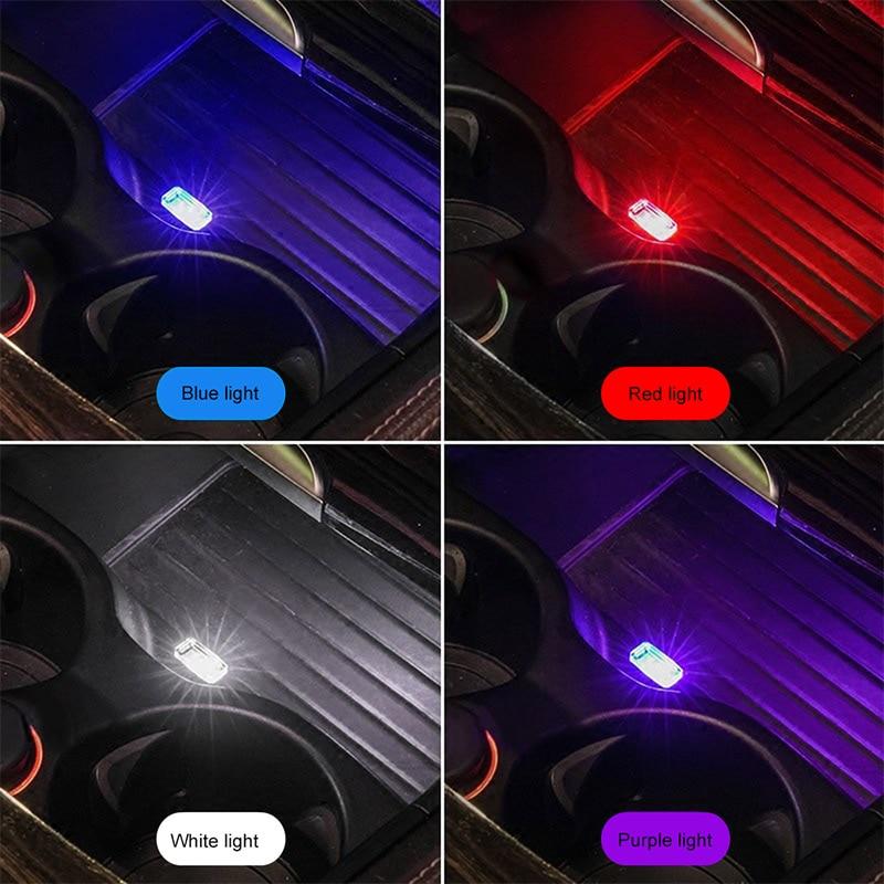 Mini LED Car Decorative Lamp USB Atmosphere Light Emergency Night Light Universal PC Portable Plug and Play Red/Blue/White