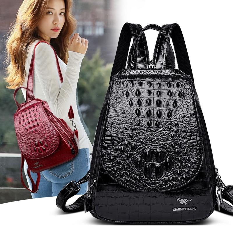 Alligator Women Backpacks Female Crocodile Embossing Leather High Quality Travel Bags Luxury Brand College Girls School Back Bag