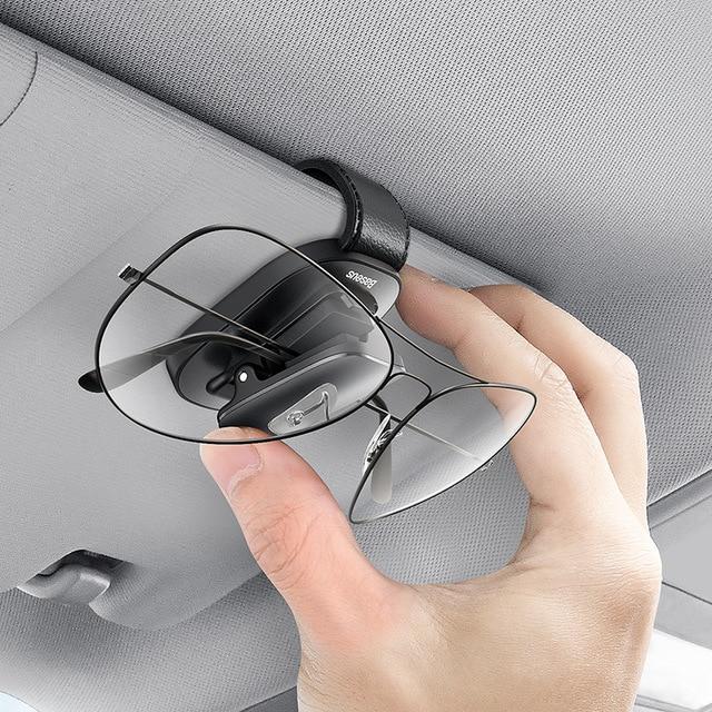 Baseus Car Glasses Case Auto Sun Visor Glasses Holder Sunglasses Clip Card Ticket Holder Pen Case Clip Box Universal Accessories