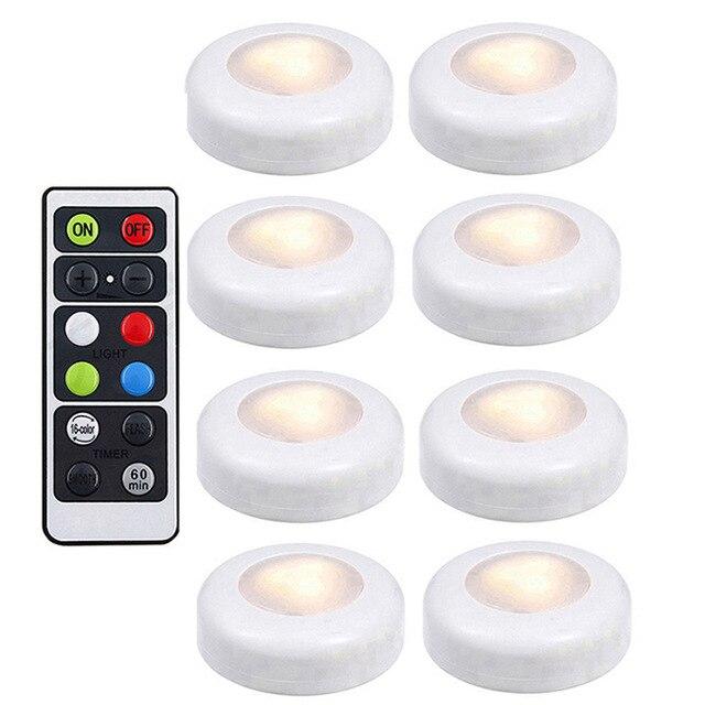 RGBW 16 Colors led Under Cabinet Lighting Dimmer & Timing Function led Puck Lights Night lamp For Cupboard Close Wardrobe