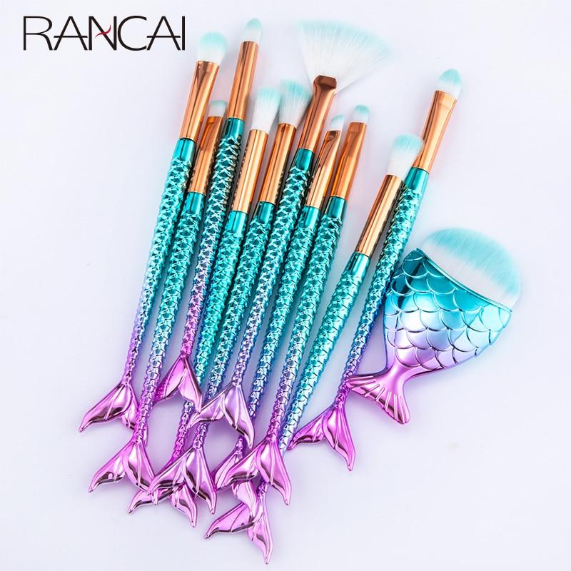 RANCAI 10/11pcs Makeup Brushes Kit maquiagem maquillaje New Mermaid Foundation Eyebrow Eyeliner Cosmetic makeup Brushes