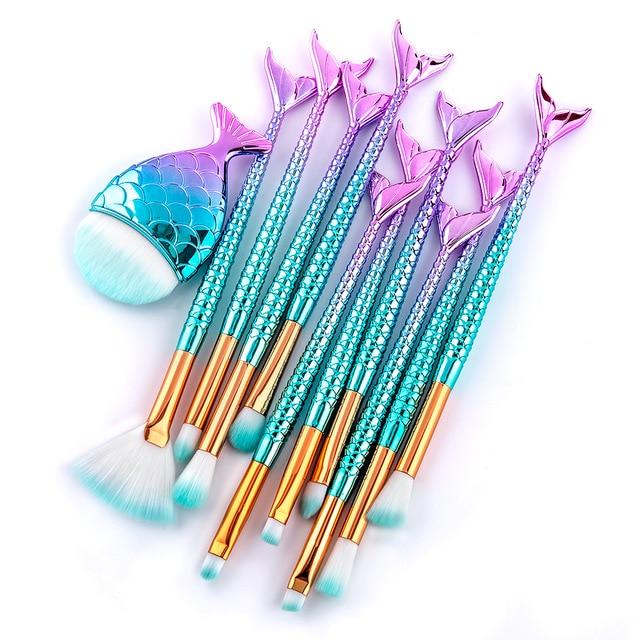 RANCAI 10/11pcs Makeup Brushes Kit maquiagem maquillaje New Mermaid Foundation Eyebrow Eyeliner Cosmetic makeup Brushes