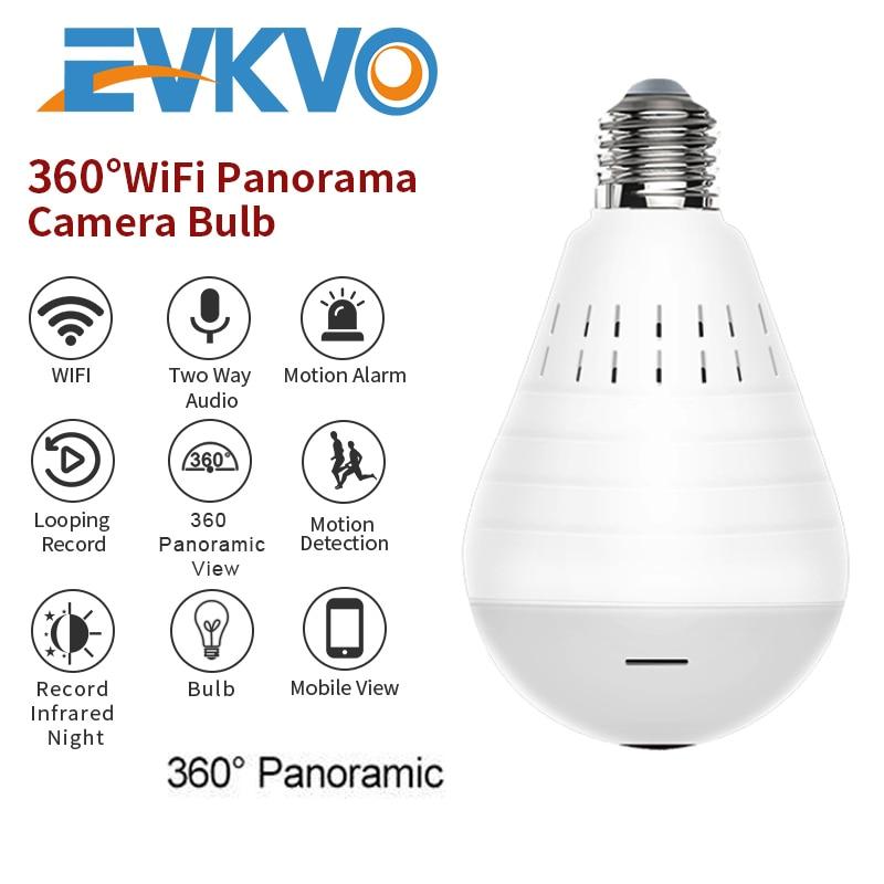 EVKVO Panoramic Bulb Light Camera Full HD 1080P 360 Degree Fisheye Wi-fi Wireless LED Light lamp IP P2P E27 Dome Security Camera