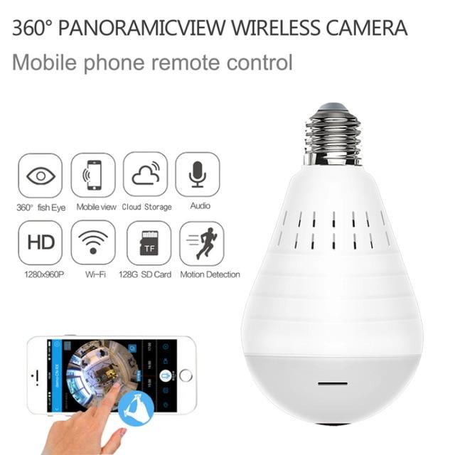 EVKVO Panoramic Bulb Light Camera Full HD 1080P 360 Degree Fisheye Wi-fi Wireless LED Light lamp IP P2P E27 Dome Security Camera