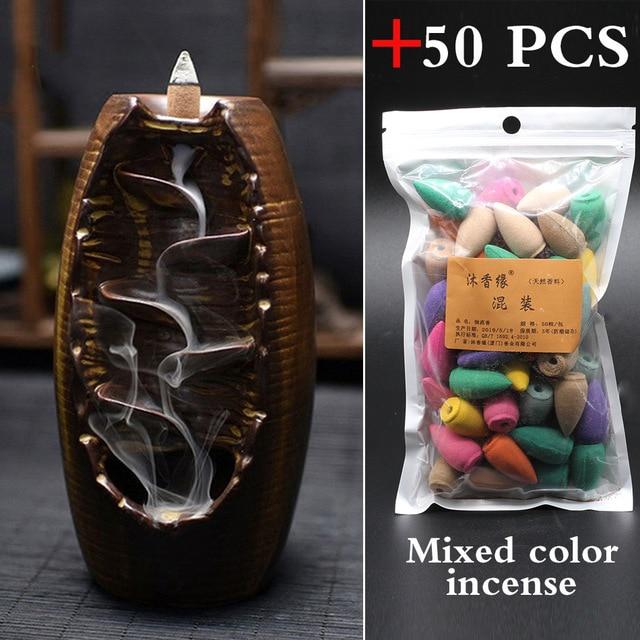 50 PCS Mountain River Handicraft Incense Holder Ceramic Backflow Waterfall Smoke Incense Burner Home Decor best Christmas gift