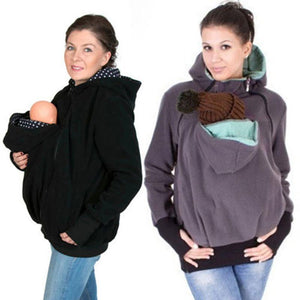 Hands Free Parenting Child Woman Kangaroo Hoodies with Baby Carrier Winter Pregnant Sweatshirts with Parent Child