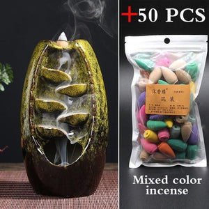 50 PCS Mountain River Handicraft Incense Holder Ceramic Backflow Waterfall Smoke Incense Burner Home Decor best Christmas gift