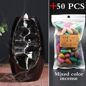 50 PCS Mountain River Handicraft Incense Holder Ceramic Backflow Waterfall Smoke Incense Burner Home Decor best Christmas gift