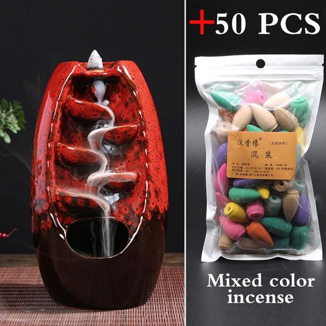 50 PCS Mountain River Handicraft Incense Holder Ceramic Backflow Waterfall Smoke Incense Burner Home Decor best Christmas gift