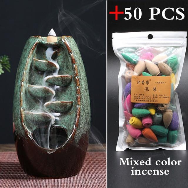 50 PCS Mountain River Handicraft Incense Holder Ceramic Backflow Waterfall Smoke Incense Burner Home Decor best Christmas gift