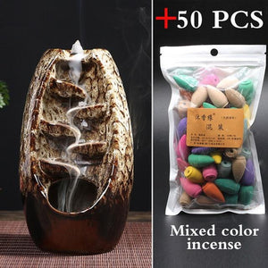 50 PCS Mountain River Handicraft Incense Holder Ceramic Backflow Waterfall Smoke Incense Burner Home Decor best Christmas gift