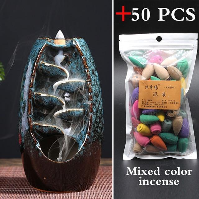 50 PCS Mountain River Handicraft Incense Holder Ceramic Backflow Waterfall Smoke Incense Burner Home Decor best Christmas gift