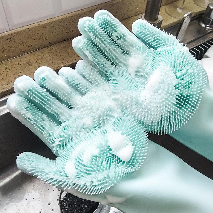 1Pair  Dishwashing Cleaning Gloves Magic Silicone Rubber Dish Washing Glove for Household Scrubber  Kitchen Clean Tool Scrub