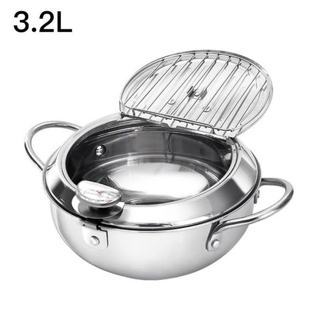 Temperature Control Japanese Household Frying Pan, High Quality Stainless Steel Frying Pan With Thermometer Kitchen Cooking Tool