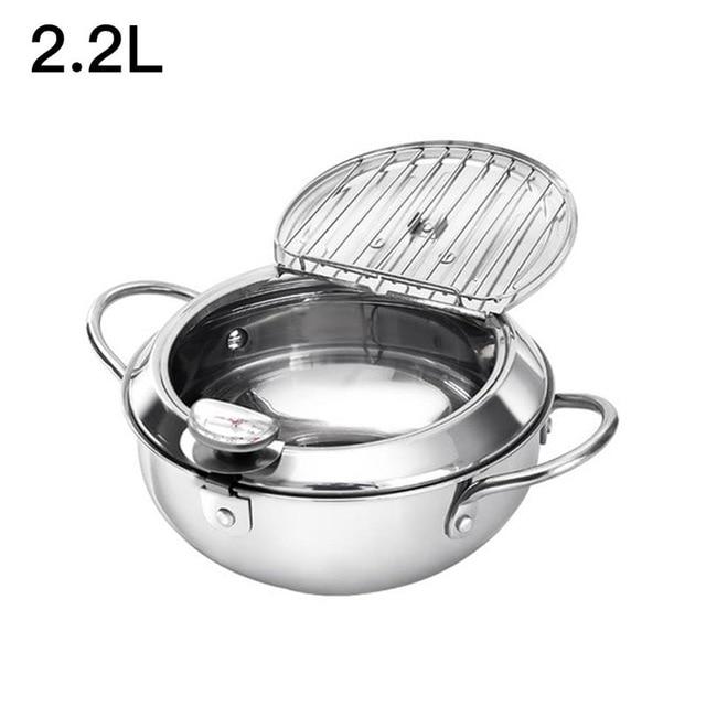 Temperature Control Japanese Household Frying Pan, High Quality Stainless Steel Frying Pan With Thermometer Kitchen Cooking Tool