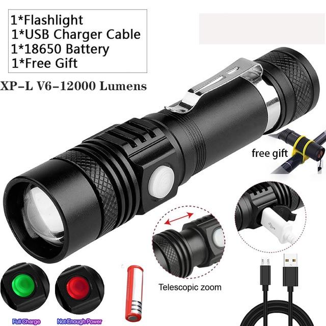 8000 Lumen Super Bright Led Flashlight T6/L2/V6/Q5 USB Led Torch Tactical Long Use Zoomable Linternas 18650 Battery For Camping