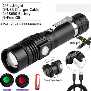 8000 Lumen Super Bright Led Flashlight T6/L2/V6/Q5 USB Led Torch Tactical Long Use Zoomable Linternas 18650 Battery For Camping