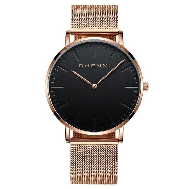 CHENXI Brand Fashion Lovers Wristwatches Women Dress Watches Women Quartz-Watch Men Casual Mesh Strap Ultra Thin Clock Watches