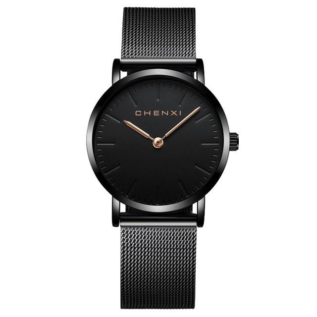CHENXI Brand Fashion Lovers Wristwatches Women Dress Watches Women Quartz-Watch Men Casual Mesh Strap Ultra Thin Clock Watches