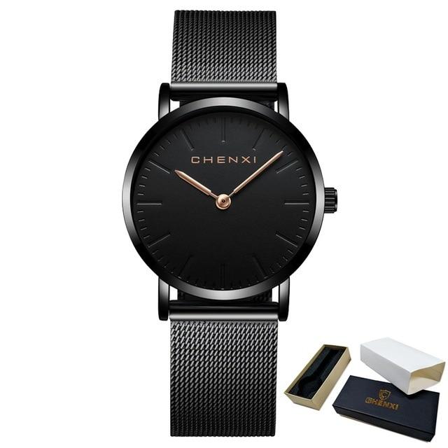 CHENXI Brand Fashion Lovers Wristwatches Women Dress Watches Women Quartz-Watch Men Casual Mesh Strap Ultra Thin Clock Watches