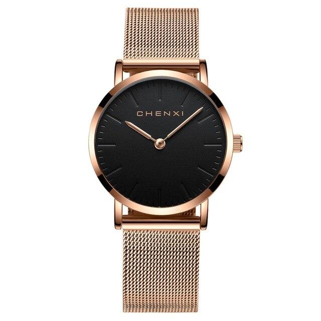 CHENXI Brand Fashion Lovers Wristwatches Women Dress Watches Women Quartz-Watch Men Casual Mesh Strap Ultra Thin Clock Watches