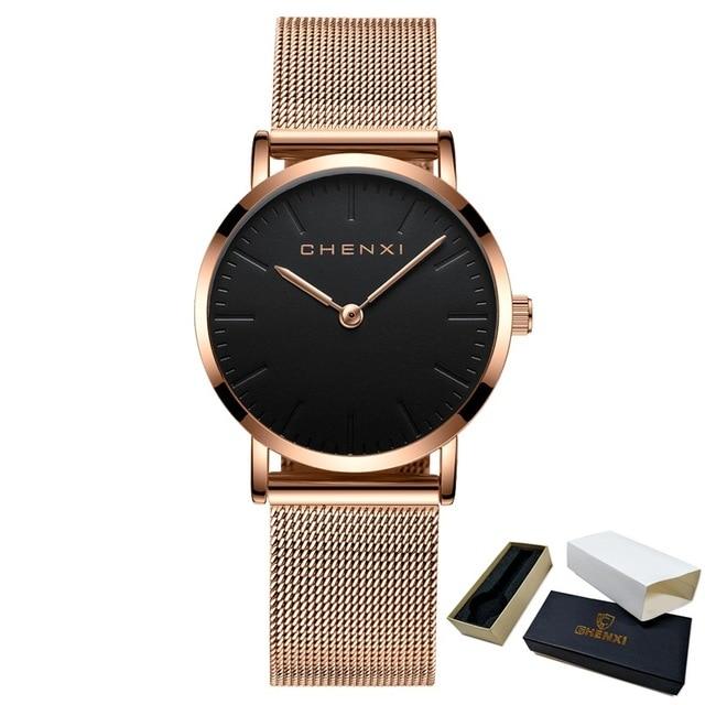 CHENXI Brand Fashion Lovers Wristwatches Women Dress Watches Women Quartz-Watch Men Casual Mesh Strap Ultra Thin Clock Watches