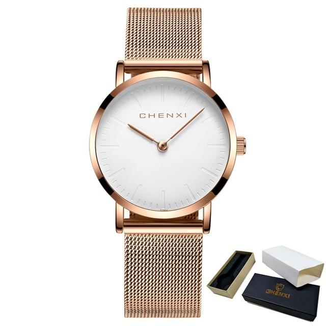 CHENXI Brand Fashion Lovers Wristwatches Women Dress Watches Women Quartz-Watch Men Casual Mesh Strap Ultra Thin Clock Watches