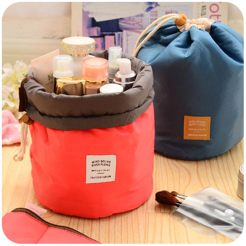 2018 Women fashion High Capacity Nylon Travel Barrel Shape Cosmetic Bag beauty makeup bags Wash Baging Makeup bathroom Organizer