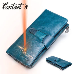 Contact's Genuine Leather Women Wallet Female Coin Purse Zipper Lady Long Wallets Portomonee Luxury Brand With Cellphone Holder