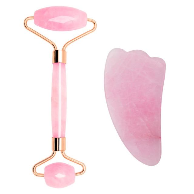 Rose Quartz Jade Roller Massage Facial Massager Machine Face Roller Face Slimming Massager Facial Roller Body Neck Head Massager